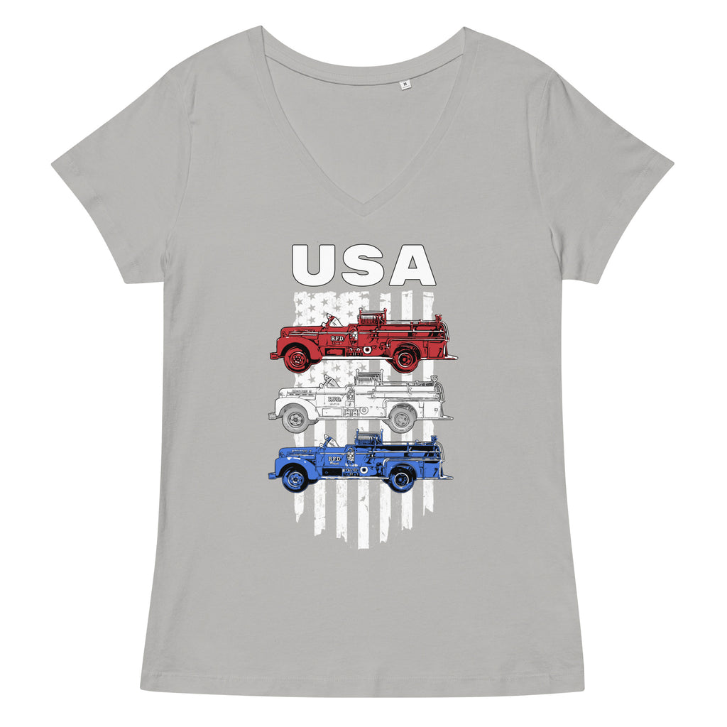 Red, White and Blue Engine (Women’s fitted v-neck t-shirt)